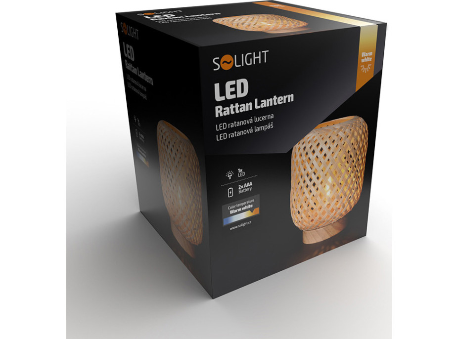 Solight ratanová LED lucerna s LED žárovkou, teplá bílá, 3x AAA, 19cm