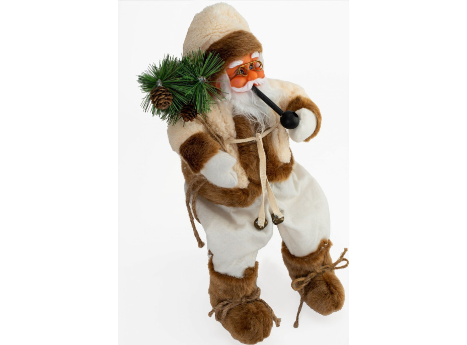 Vánoční dekorativní figurka Santa Claus béžový s dýmkou a jehličím - 44 cm