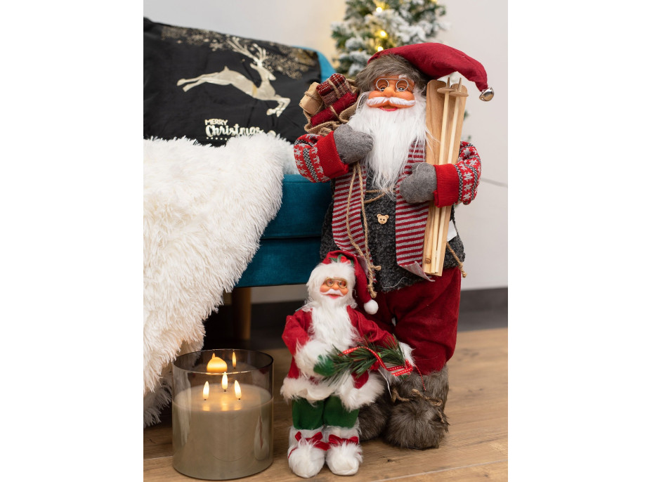 Vánoční dekorativní figurka Santa Claus s jehličím a stuhou - 30 cm