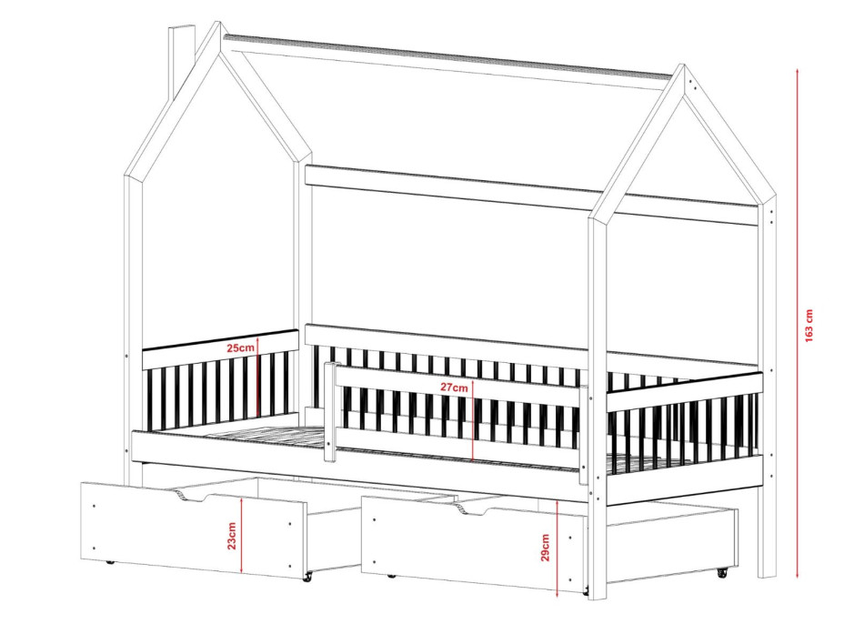 Dětská domečková postel OTAKAR se šuplíky - 200x90 cm