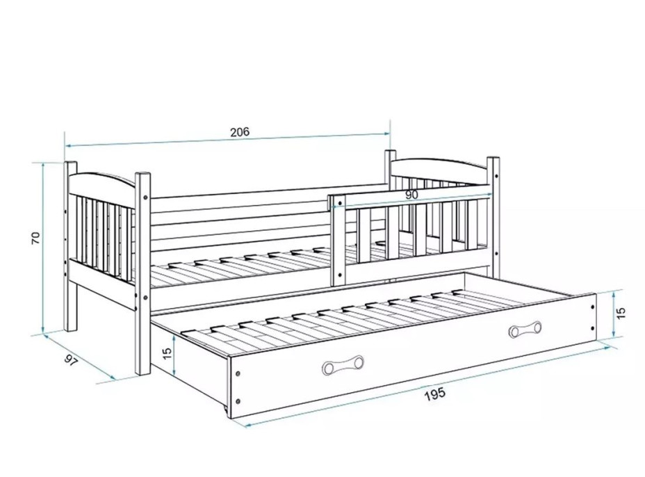 Dětská postel KUBÍK s přistýlkou 200x90 cm - bílá