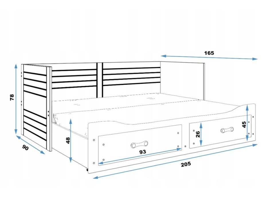 Dětská postel se šuplíky HERMES 200x80 cm - bílá - rozložitelná na 200x160 cm