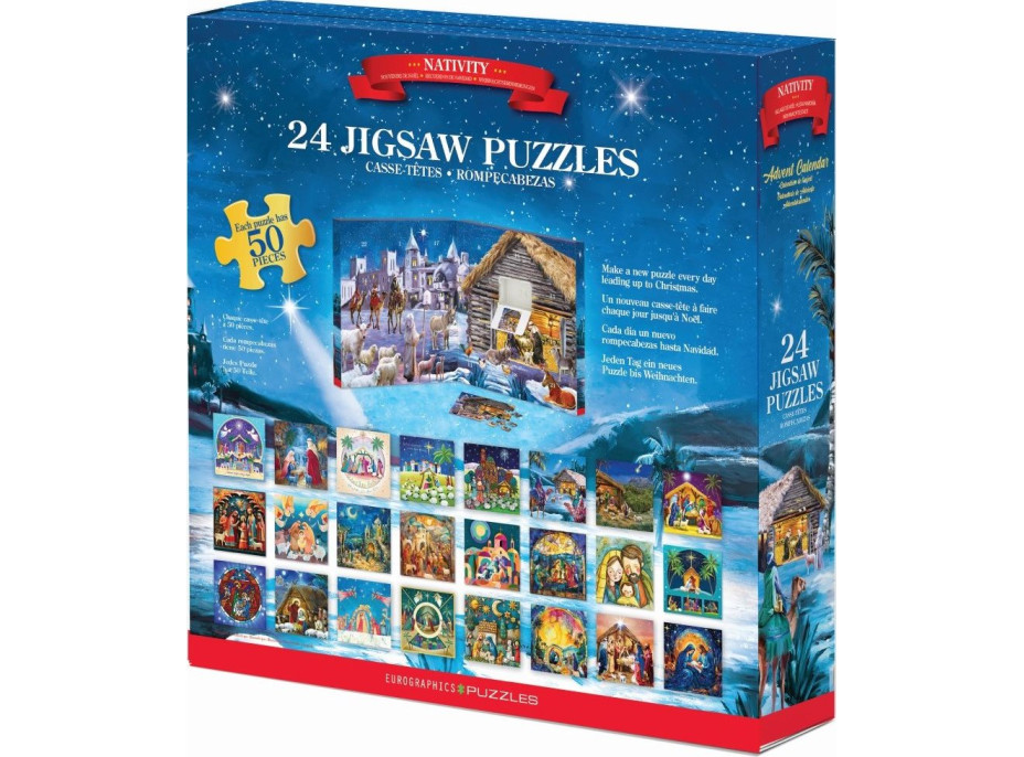 EUROGRAPHICS Puzzle Adventní kalendář: Narození Ježíška 24x50 dílků