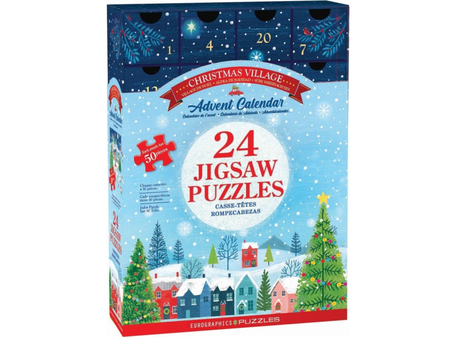 EUROGRAPHICS Puzzle Adventní kalendář: Vánoční vesnice 24x50 dílků