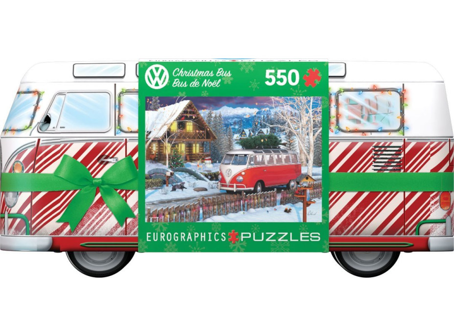 EUROGRAPHICS Puzzle v plechové krabičce Vánoční autobus Volkswagen 550 dílků