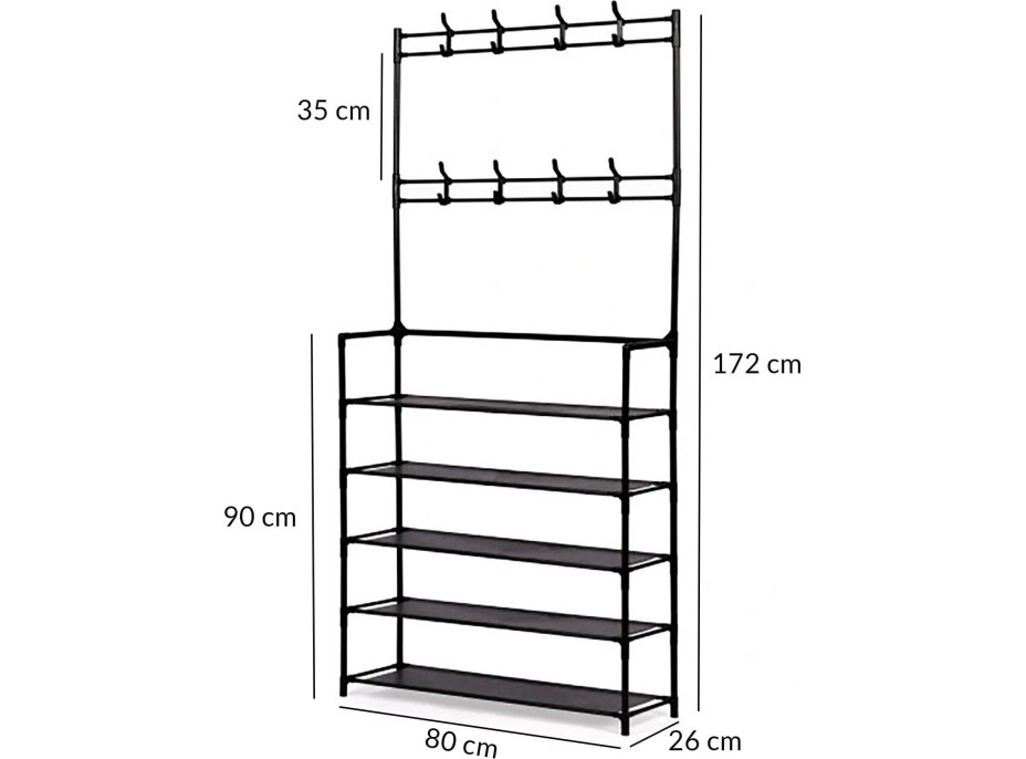 Předsíňový věšák s 5 policemi FRIDA 80x26x172 cm - černý