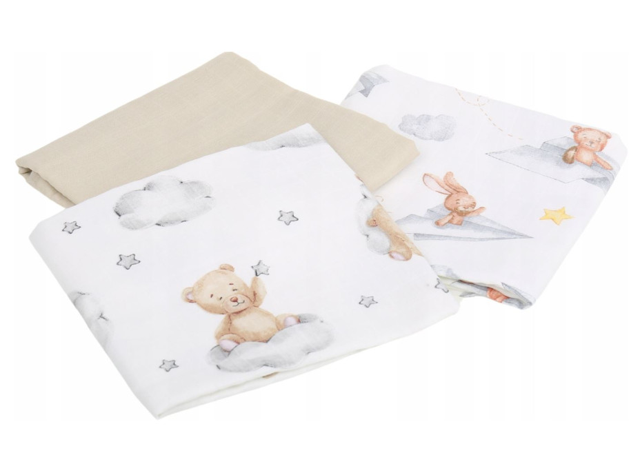 Dětské mušelínové pleny BABYMAM PREMIUM 60x75 cm - sada 3 ks - V oblacích