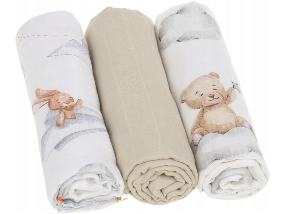 Dětské mušelínové pleny BABYMAM PREMIUM 60x75 cm - sada 3 ks - V oblacích