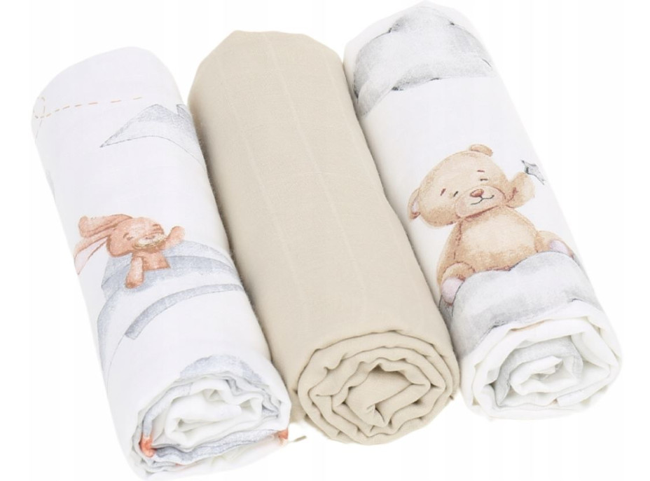 Dětské mušelínové pleny BABYMAM PREMIUM 60x75 cm - sada 3 ks - V oblacích