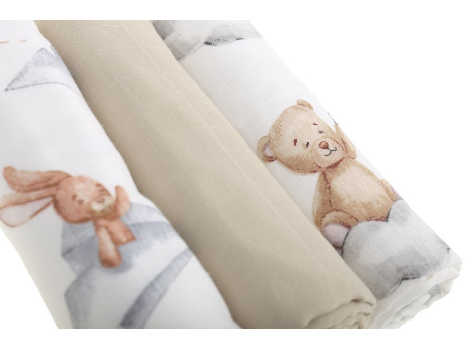 Dětské mušelínové pleny BABYMAM PREMIUM 60x75 cm - sada 3 ks - V oblacích