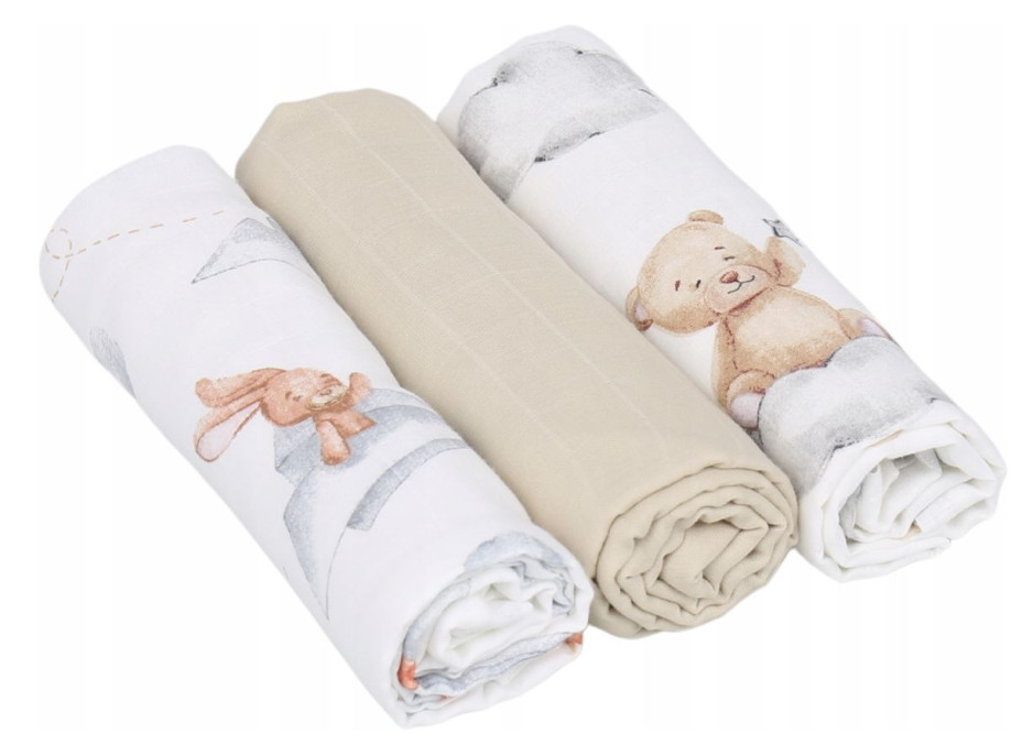 Dětské mušelínové pleny BABYMAM PREMIUM 60x75 cm - sada 3 ks - V oblacích