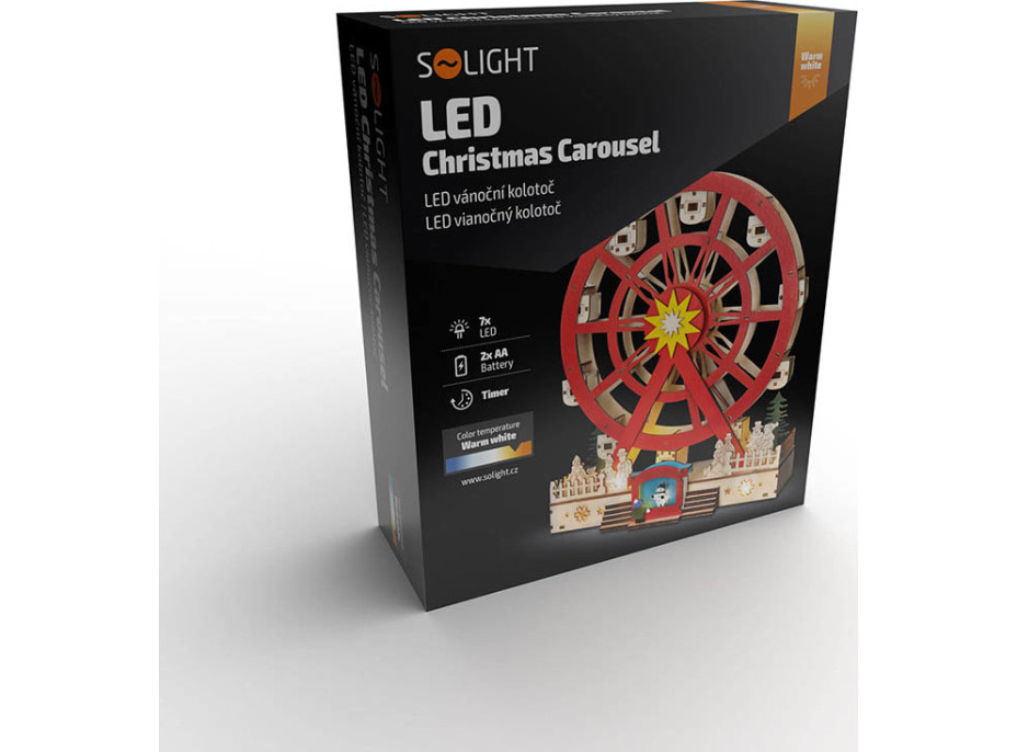 Solight LED vánoční kolotoč, otáčející se, 7x LED, 30cm, 2x AA