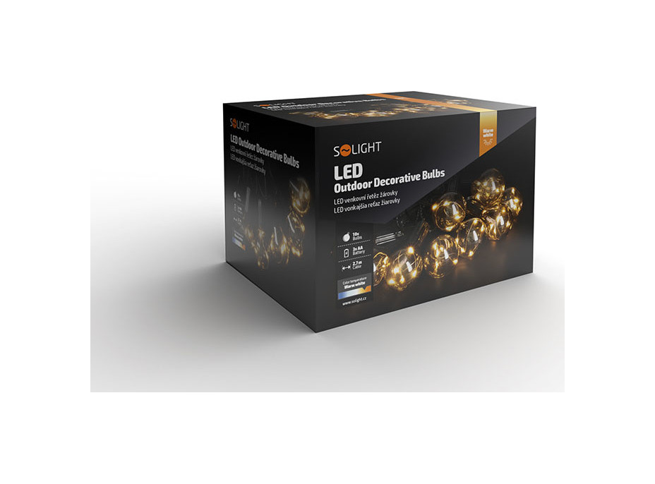 Solight venkovní řetěz s dekorativním LED žárovkami, 10x micro LED, žárovka, 3m, 3xAA