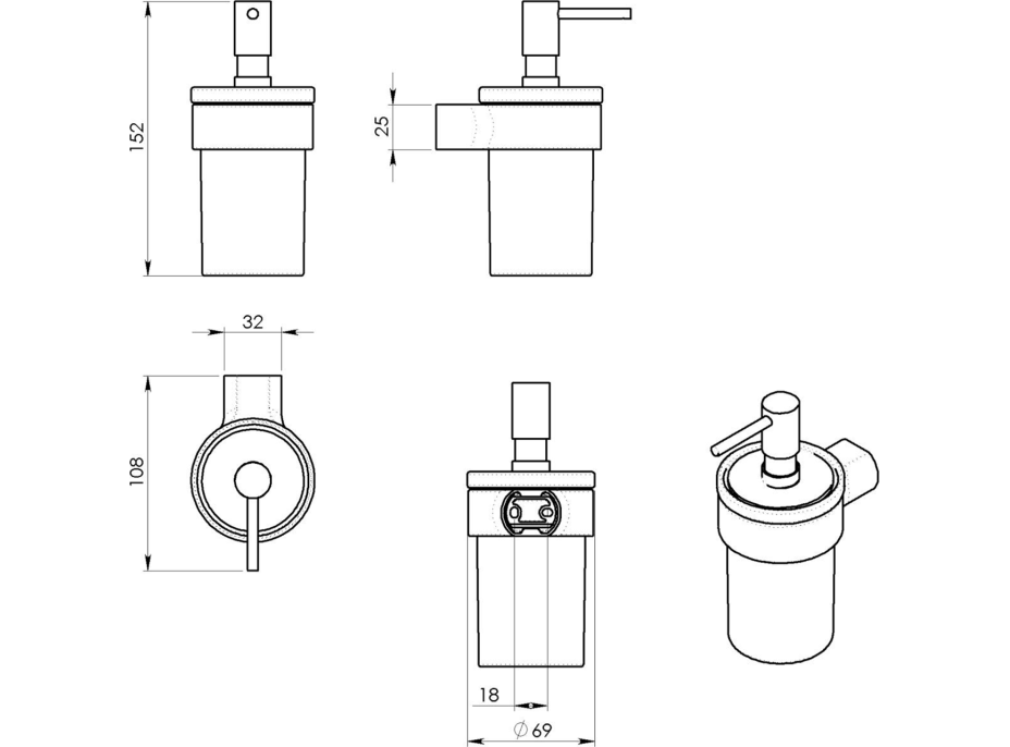 Gedy PIRENEI dávkovač mýdla 110 ml, mléčné sklo, gun metal PI8181