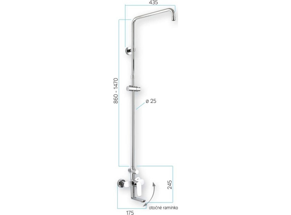 Nástěnná sprchová baterie Mada 150 mm se sprchovou tyčí bez příslušenství