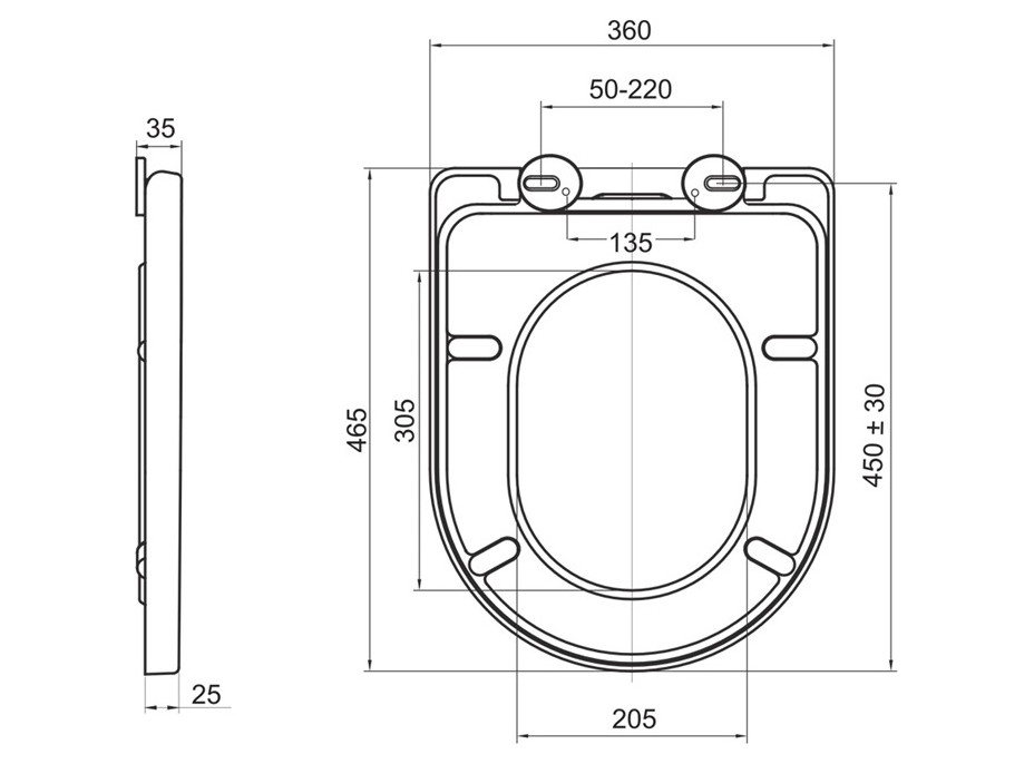 WC závěsné, RIMLESS, 530x355x360, keramické, vč. sedátka