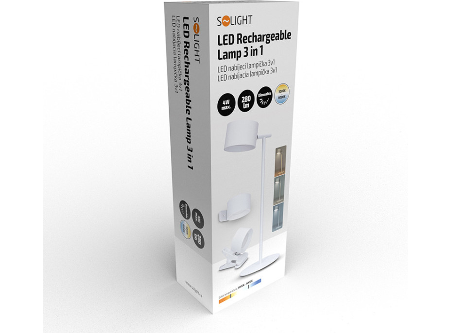 Solight LED nabíjecí lampička 3v1, 280lm, změna CCT, stmívání, bílá