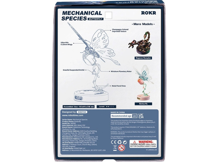 RoboTime 3D mechanická skládačka Modrý motýl