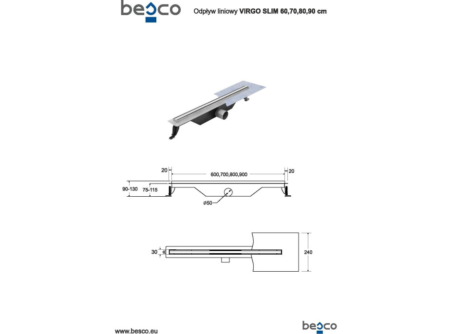 Odtokový žlab VIRGO SLIM 60 cm