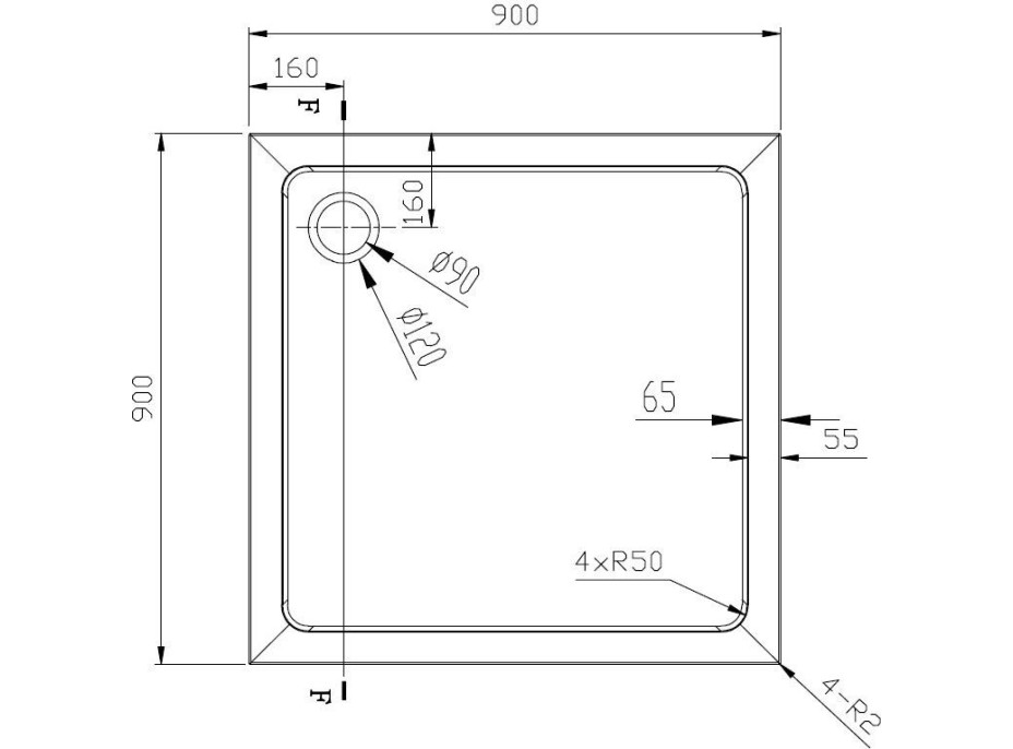 Sprchový kout SMART RANDA 90x90 cm s vaničkou, čiré bezpečnostní sklo