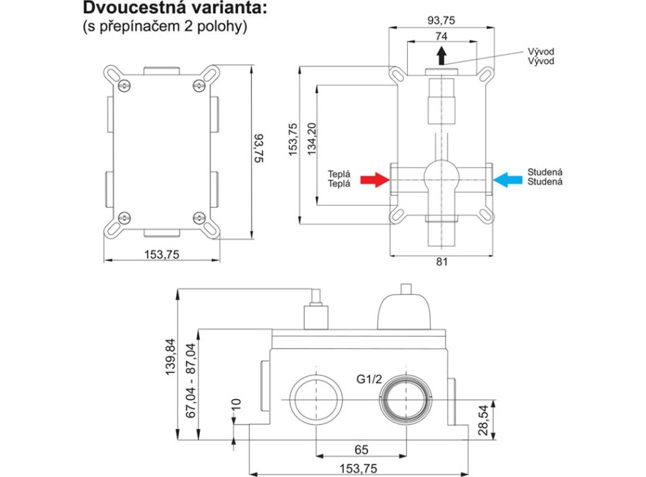 Vanový set s termostatickou podomítkovou baterií, 2cestná