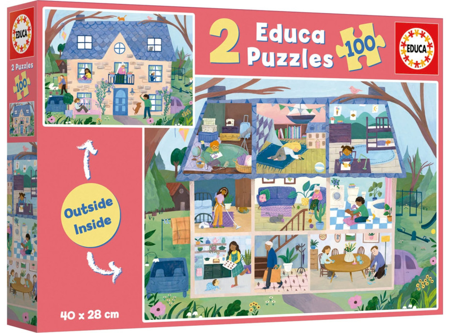 EDUCA Puzzle Outside,Inside Dům 2x100 dílků