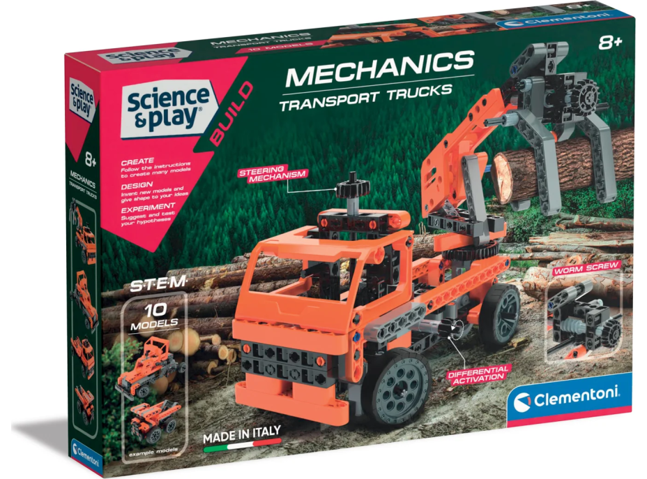 CLEMENTONI Science&Play Mechanická laboratoř Přepravní nákladní auta 10v1