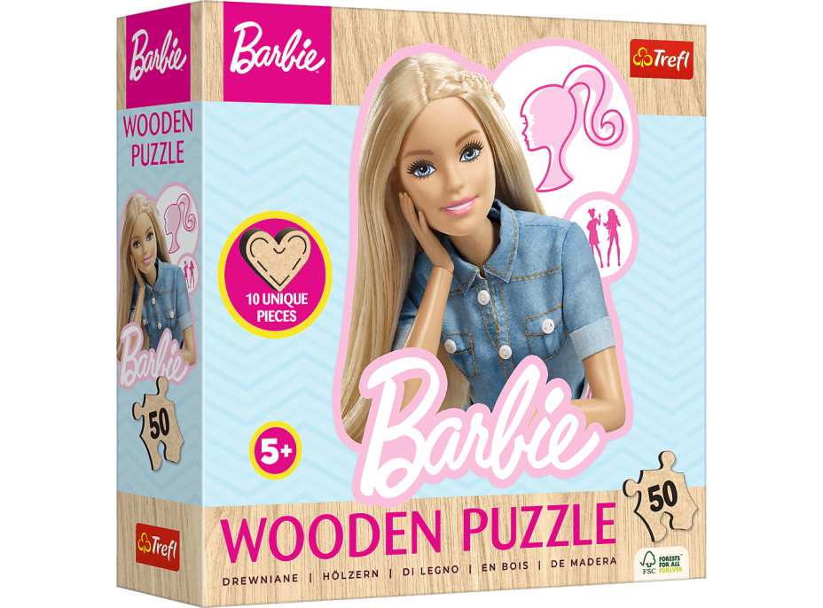 TREFL Dřevěné obrysové puzzle Barbie 50 dílků