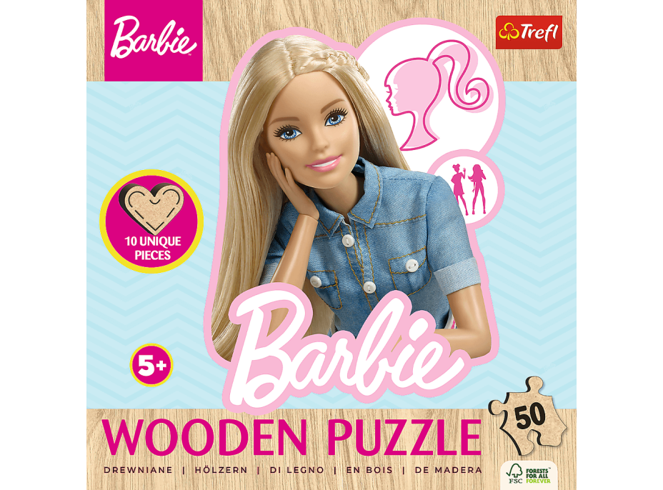 TREFL Dřevěné obrysové puzzle Barbie 50 dílků