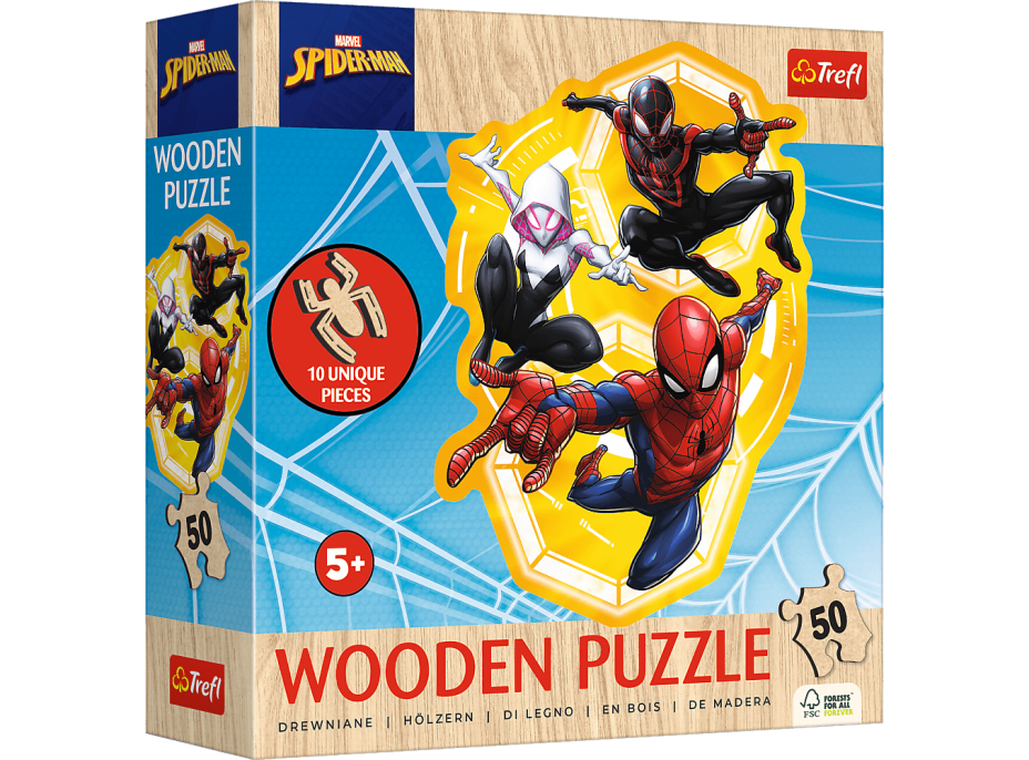 TREFL Dřevěné obrysové puzzle Spiderman: Připraven do akce 50 dílků