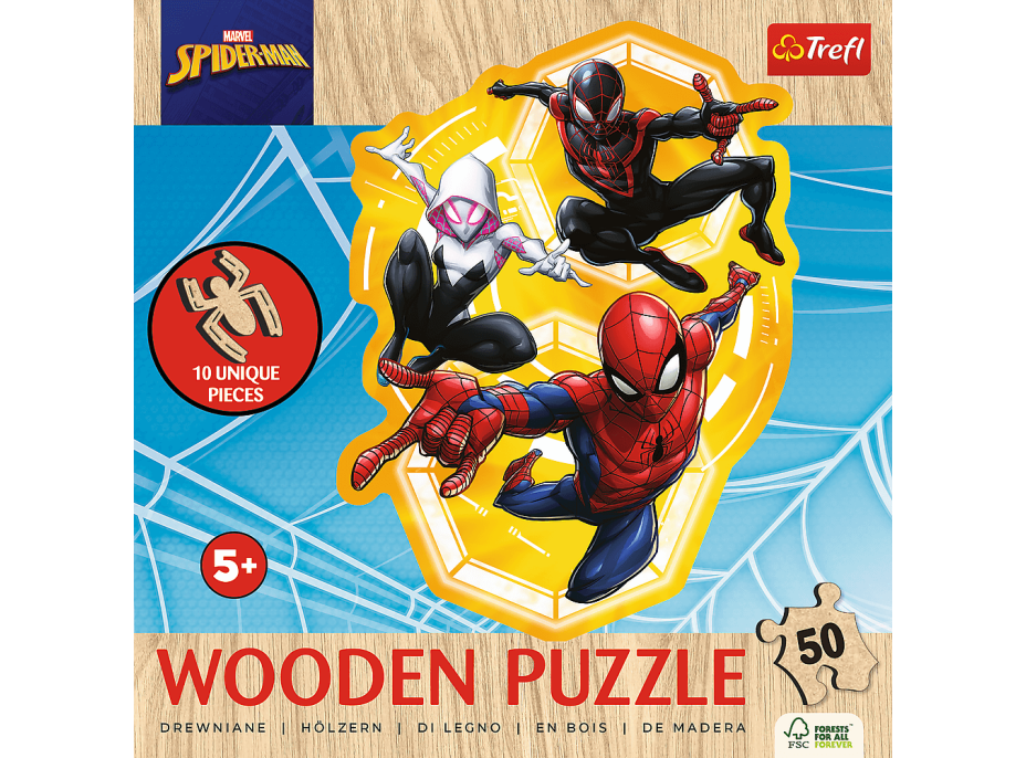 TREFL Dřevěné obrysové puzzle Spiderman: Připraven do akce 50 dílků