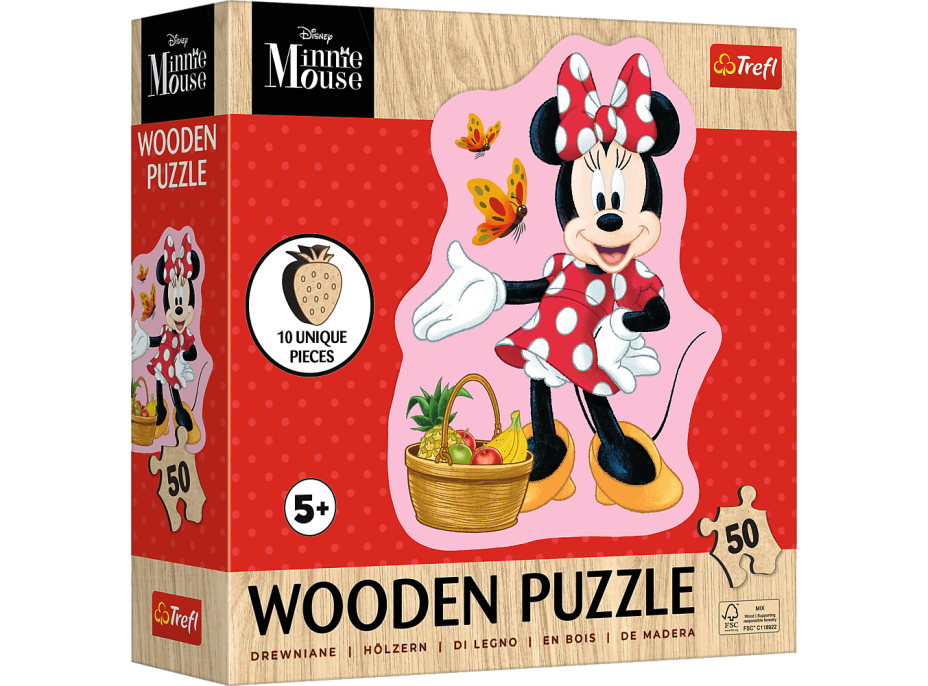 TREFL Dřevěné obrysové puzzle Šťastná Minnie 50 dílků