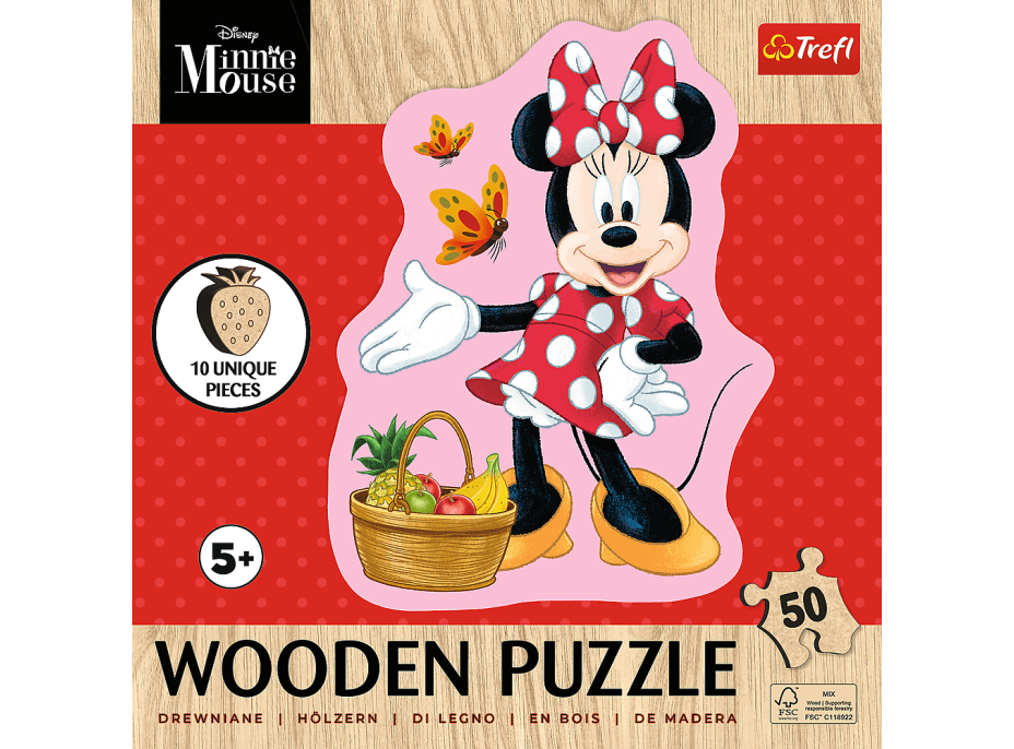 TREFL Dřevěné obrysové puzzle Šťastná Minnie 50 dílků