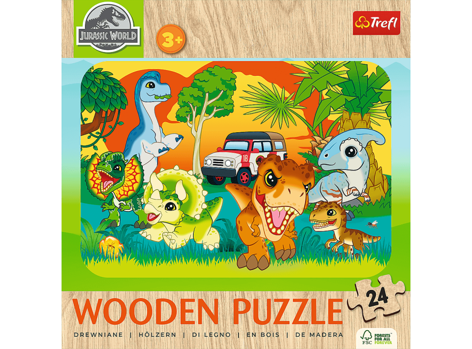 TREFL Dřevěné puzzle Jurský svět: Seznam se s dinosaury 24 dílků