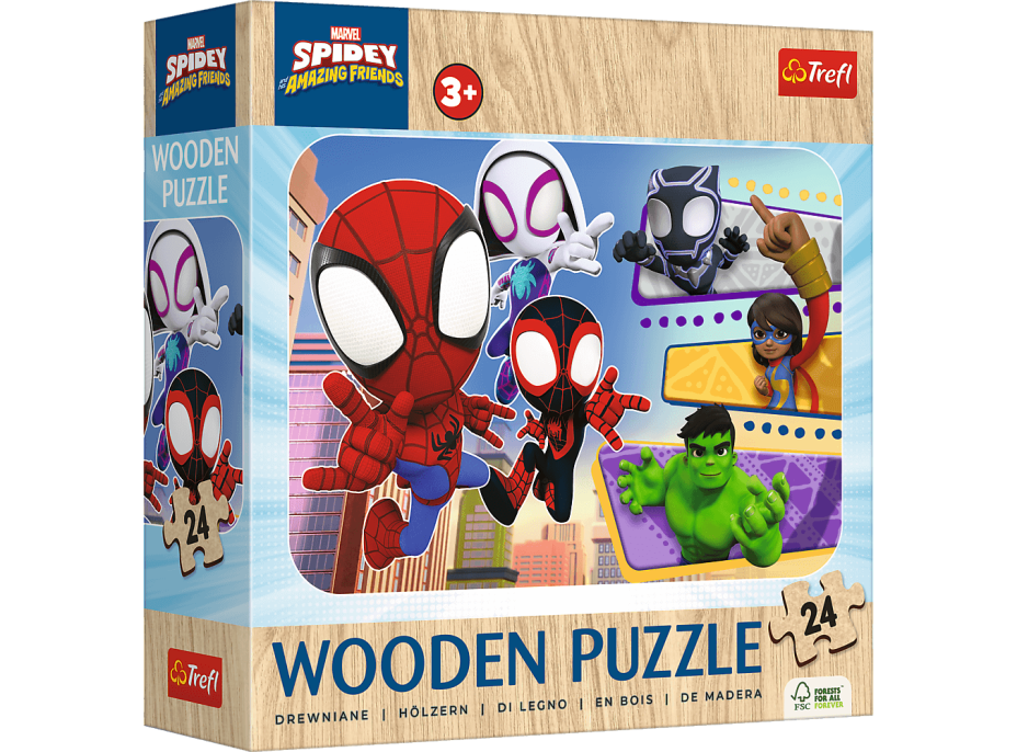 TREFL Dřevěné puzzle Spidey a jeho úžasní přátelé 24 dílků