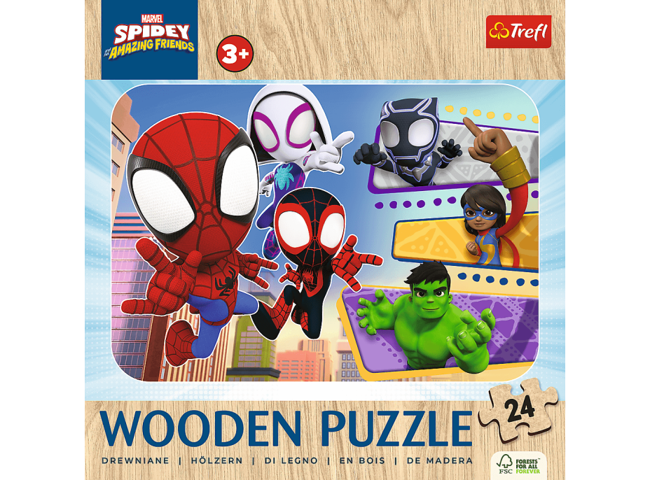 TREFL Dřevěné puzzle Spidey a jeho úžasní přátelé 24 dílků