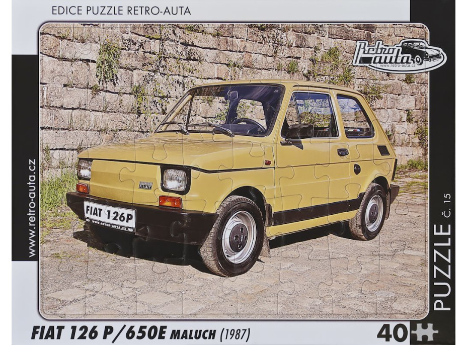 RETRO-AUTA Puzzle č.15 Fiat 126 P,650E maluch (1987) 40 dílků