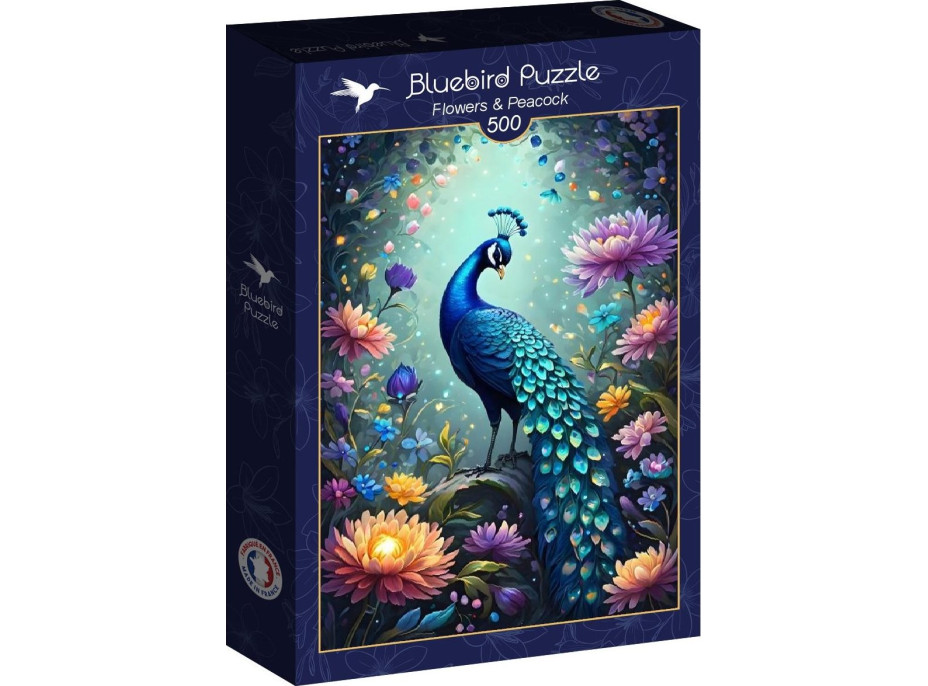 BLUEBIRD Puzzle Květiny a páv 500 dílků