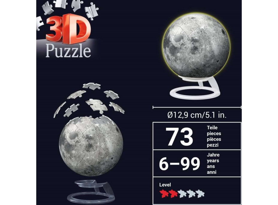 RAVENSBURGER 3D Svítící puzzleball Měsíc 73 dílků