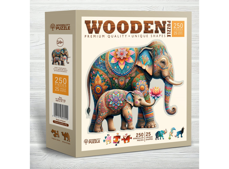 WOODEN CITY Dřevěné puzzle Módní sloni 250 dílků