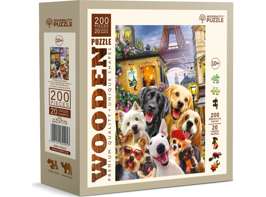 WOODEN CITY Dřevěné puzzle Štěňata v Paříži 200 dílků