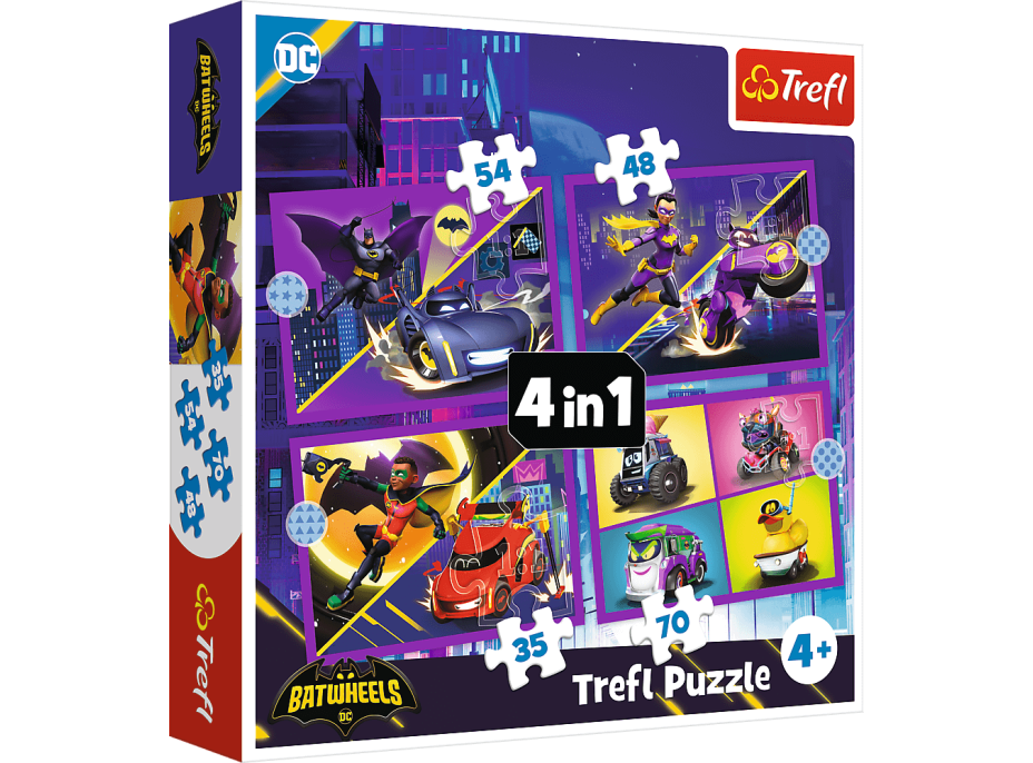 TREFL Puzzle Batwheels: Seznamte se 4v1 (35,48,54,70 dílků)