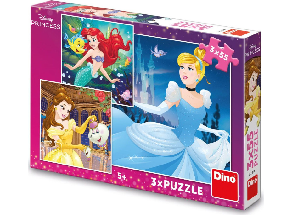 DINO Puzzle Disney princezny: Popelka, Ariel a Bella 3x55 dílků