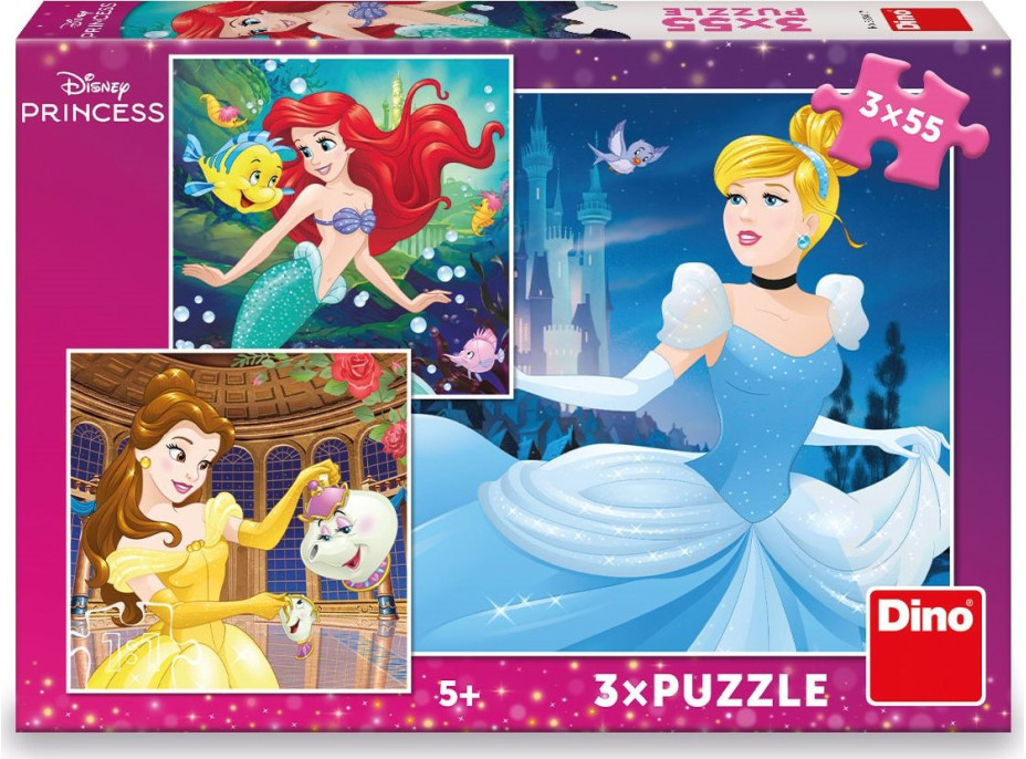 DINO Puzzle Disney princezny: Popelka, Ariel a Bella 3x55 dílků