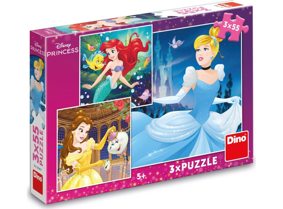 DINO Puzzle Disney princezny: Popelka, Ariel a Bella 3x55 dílků