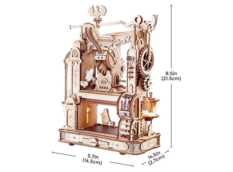 ROBOTIME Rokr Svítící 3D dřevěné puzzle Klasický tiskařský stroj 303 dílků