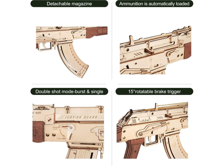 ROBOTIME Rokr 3D dřevěné puzzle AK-47 Assault Rifle 315 dílků