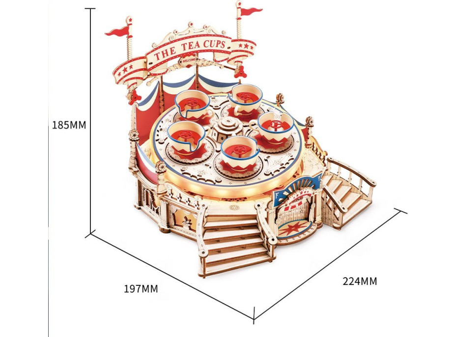 ROBOTIME Rokr Svítící 3D dřevěné puzzle Hrací skříňka: Vířivý tanec čajových šálků 280 dílků