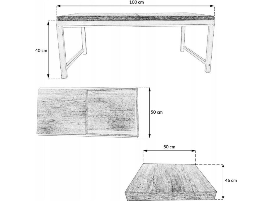 Konferenční stolek INDUSTRIAL - 50x100 cm - dub/černý