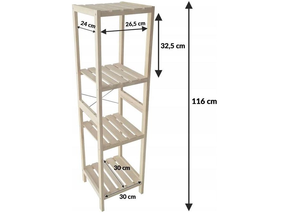 Dřevěný policový regál SEINE 116x30x30 cm - přírodní